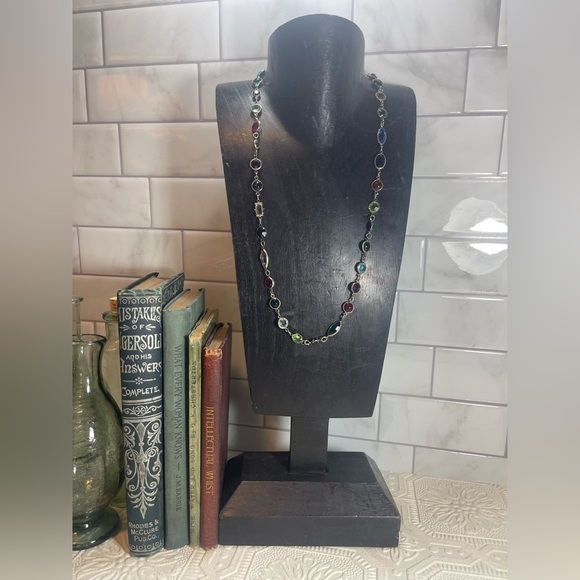 Multicolour Crystal Semi Precious Stone Glass Vintage Silver Unmarked Necklace - Picture 3 of 12